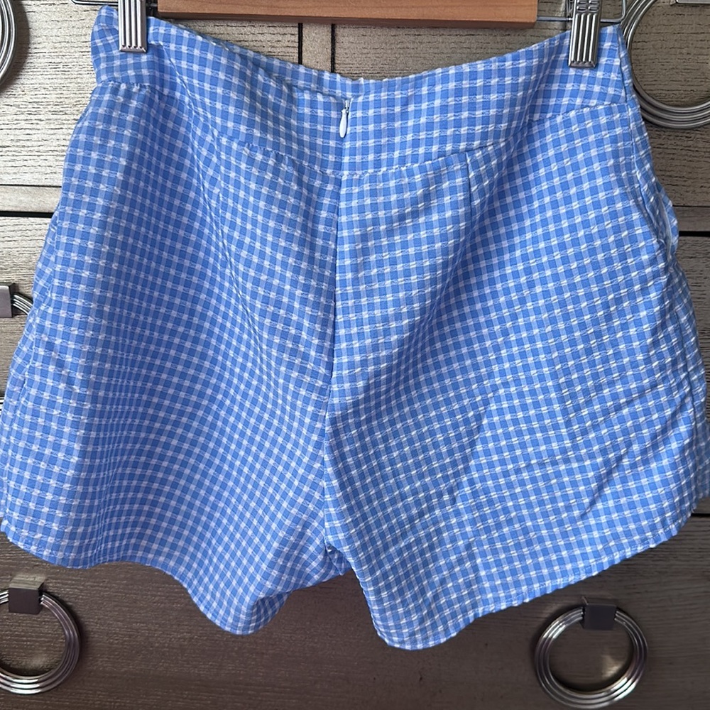 🛍️FINAL SALE🛍️ZARA 2 PCs Blue-White Gingham Crop Top & Pleated Split Skirt/Skort - Picture 6 of 10